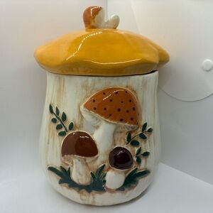 Vintage Mushroom Canister Cookie Jar With Lid Arnel's Hand Painted 1973 10 Inch